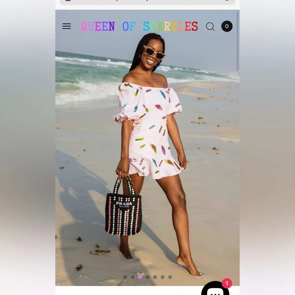 🗿NWOT Queen of Sparkles Tiki Umbrella kitsch Sleeve Dress light pink Beach QOS 🌺 - Picture 5 of 7